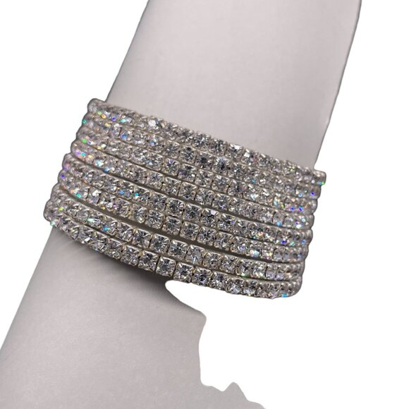 Crystal Wrap Bangle Bracelet Silver Tone Wedding Party/cocktail Date Night - Picture 4 of 5